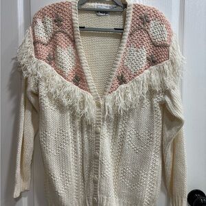 In Charge Vintage Nugget Fringe Cardigan, Hand Knit, Large